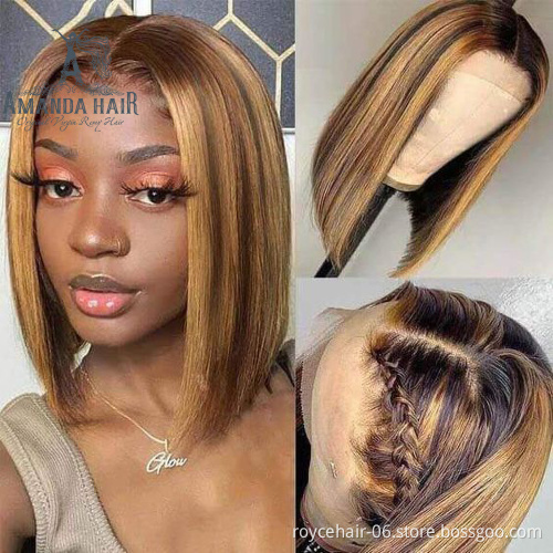 Cheap P4/27 Ombre Hair Lace Wigs For Women,Highlight Brazilian Raw Human Hair Transparent T Shape Lace Front Wig With Baby Hair